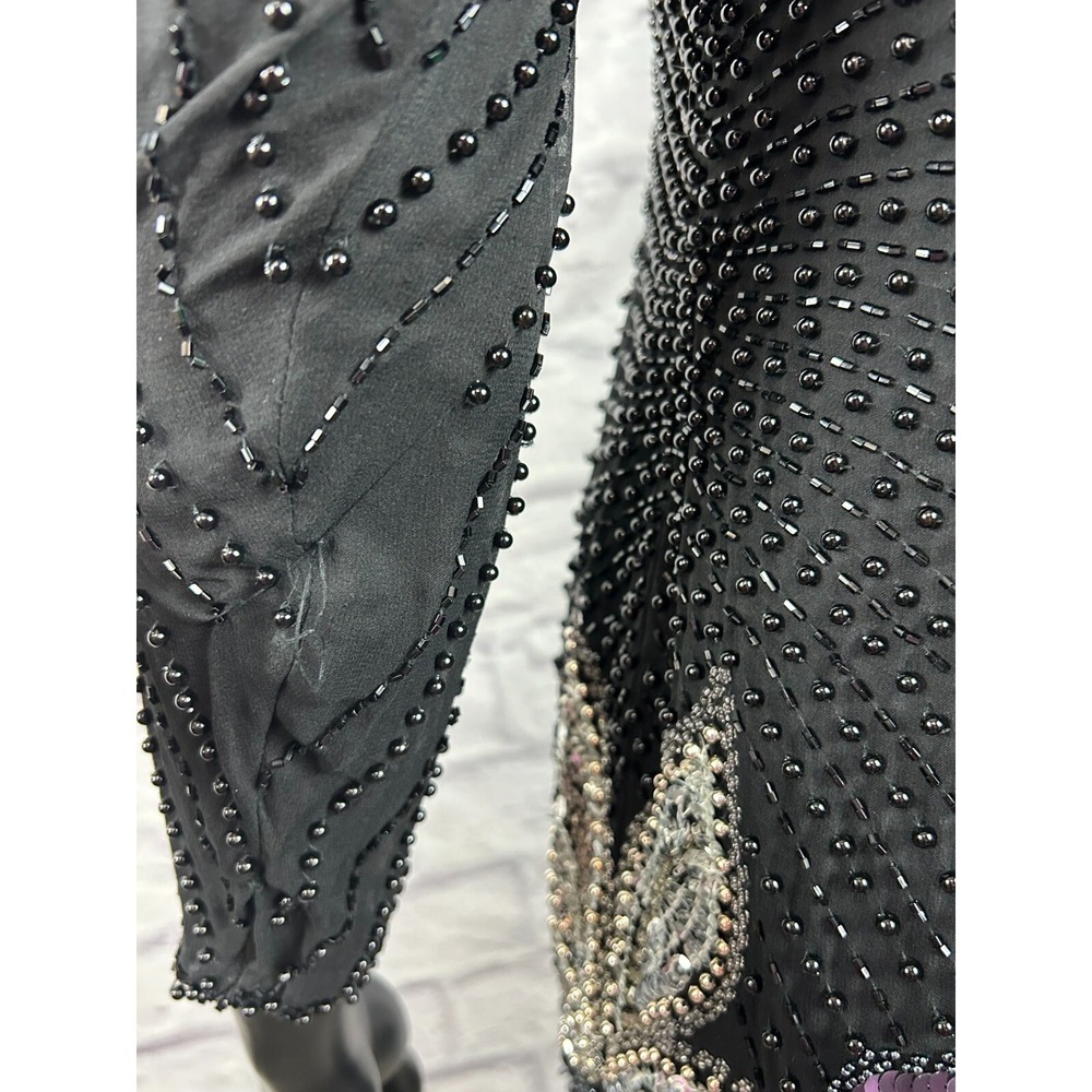 A.J. BARI Silk Beaded Sequins‎ Long Sleeve Fashion Dress Black Women's 6 Flaws - Picture 9 of 10